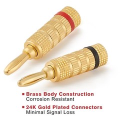 WG-3333 24k Gold Plated Speaker Banana Plugs-Closed Screw Type (6 Pairs (12 P…