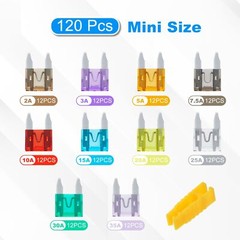 120 Pieces Mini Fuse Kit Car Fuses Assortment Kit-Fuse Kit-Mini Fuses(2A/3A/5…