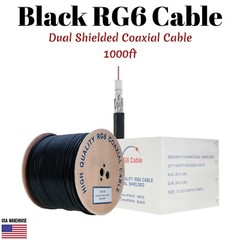 1000ft RG6 Dual Shield Coaxial Cable Black Wire TV Antenna Satellite 18AWG Bulk