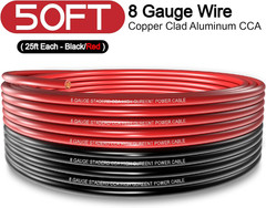 8 Gauge Wire (25Ft Each- Black/Red) Copper Clad Aluminum CCA,20 Pcs Lugs Termina