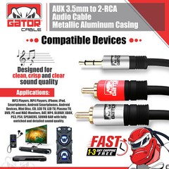 AUX Auxiliary 3.5mm Audio Male to 2 RCA Y Male Stereo Cable Cord Wire Plug