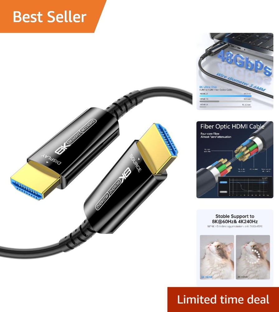 8K HDMI 2.1 Cable 6FT – Unidirectional Fiber Optic Design, Dynamic HDR Support