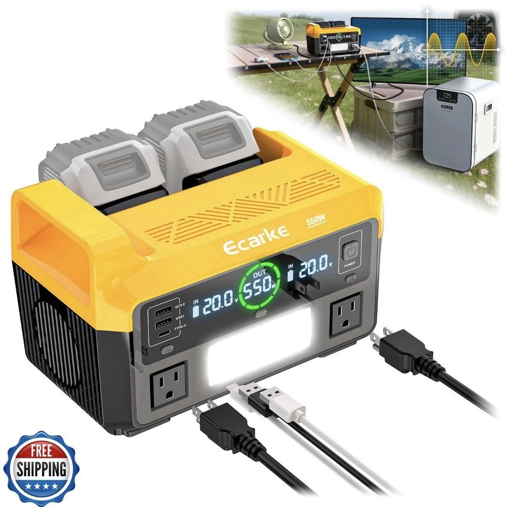 550W Portable Power Inverter Compatible with Dewalt Hercules 20V Battery Camping