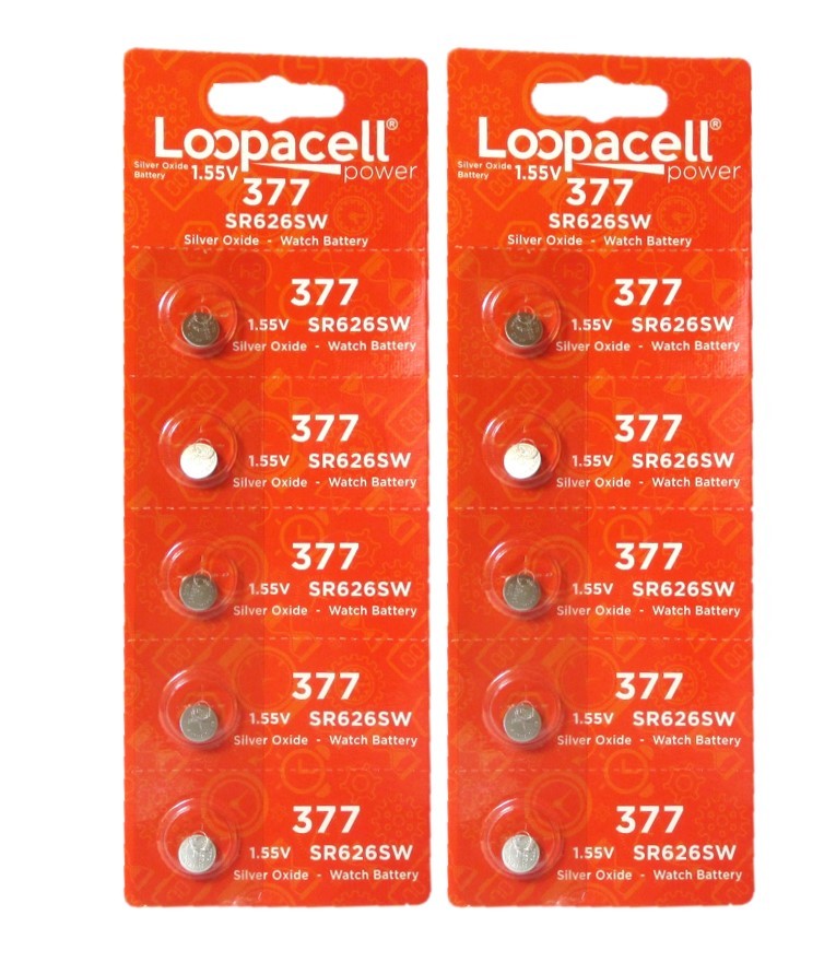 10 New Loopacell 377 SR626SW SR626W SR66 377 1.55V Silver Oxide Watch Batteries