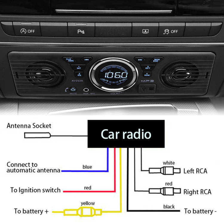 Single 1 Din Car Stereo FM Built-in Speakers In-Dash Bluetooth Radio Head Unit