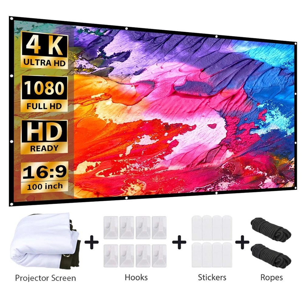 VANKYO 100” Foldable Projector Screen 16:9 HD Outdoor Home Theater 3D Movie