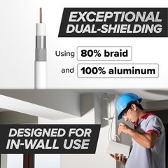 White, Booted RG6 Coaxial Cable, All Weather Proof Coax, 35 Feet (10.5 Meter)