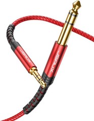 Durable 4FT 3.5mm to 1/4″ Male Stereo Cable – Red Aux for Musicians & Home Audio