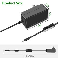 12V 2A AC Adapter Power Supply with Switch UL Listed, 100-240V AC to DC 12VDC…