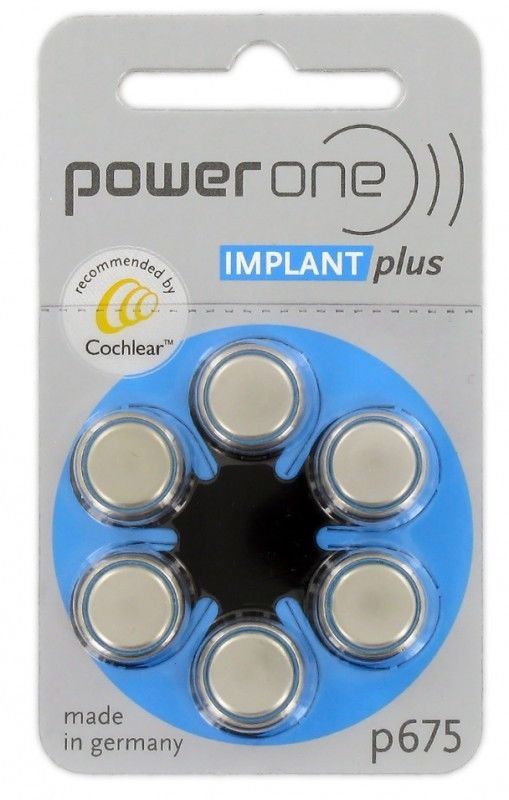 60 Cochlear Implant Plus Batteries By Power One Size 675 Zinc air Mercury-Free