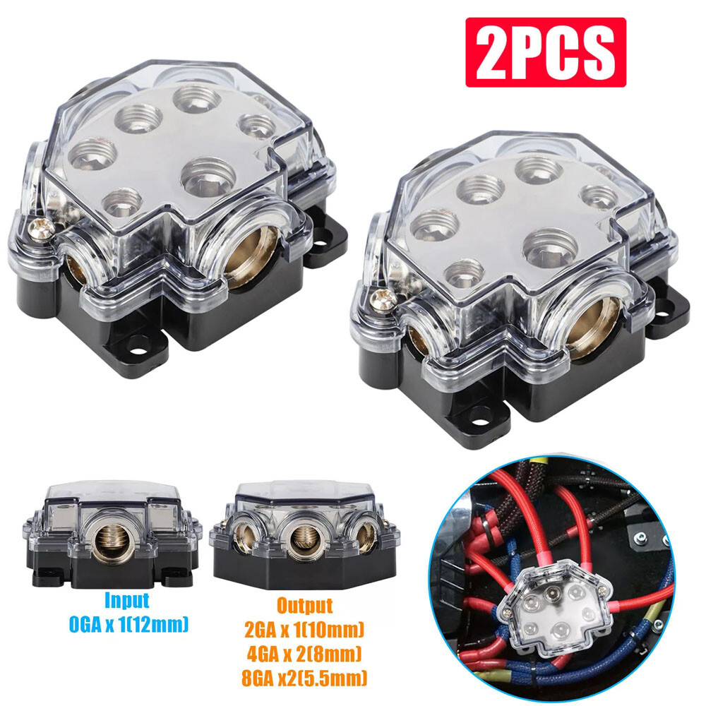 2x Durable ABS Plastic Covered Car Audio Distribution Block 1 Way In 5 Ways Out