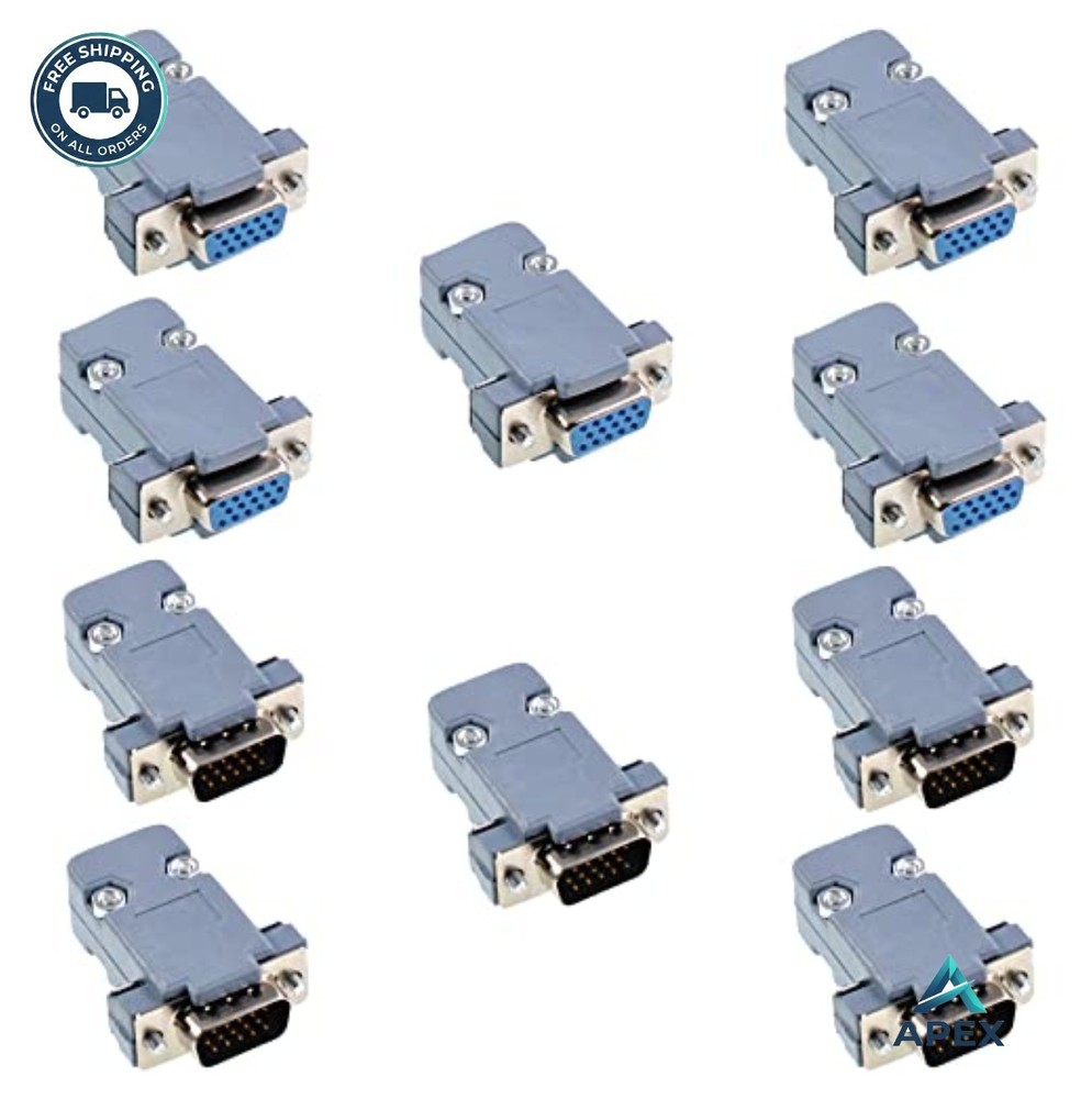 10PCS VGA Male Female DB15 HD15 15 Pin Solder Cup Connectors Kit With Hoods