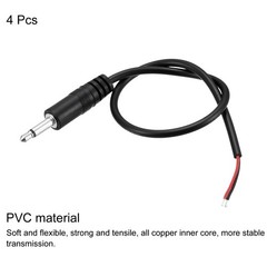 4Pack 3.5mm Male Plug Bare Wire TS 2 Pole Mono 1/8″ Plug Jack Audio Cable 0.25m