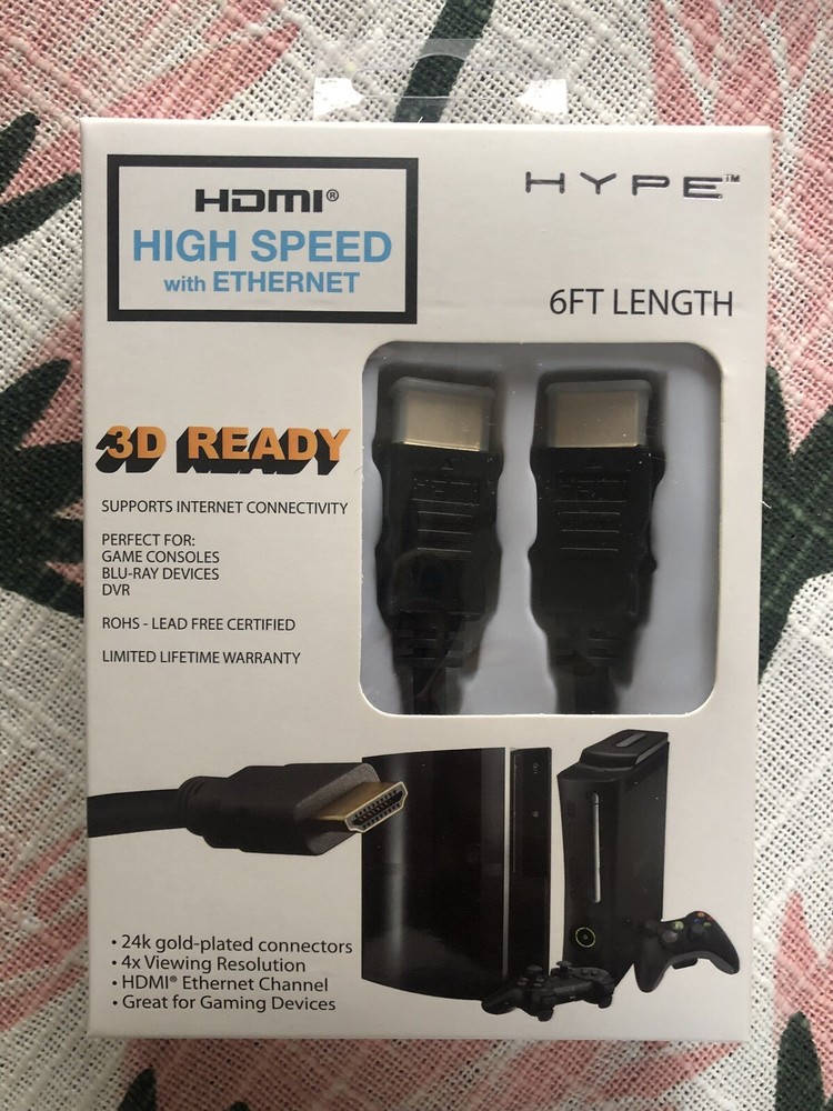 HYPE*HDMI High speed with ethernet*6’ length*3D ready*24k Gold Plated Connectors