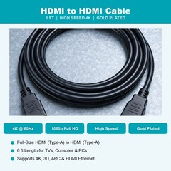 HDMI Cable 6FT 4K Ultra HD High Speed Cord for TV PS5 PS4 Xbox Laptop Soundbar