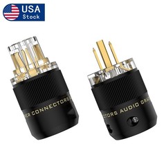 Pair HiFi Power Plug Copper Gold Plated Power Connector AC Mains Plug 15A/125