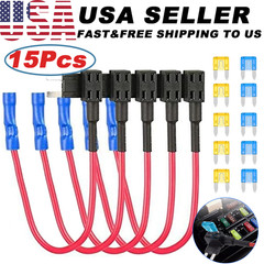 15Pcs Car Add-a-circuit Fuse TAP Adapter Set Car Mini ATM APM Blade15 20 AMP 12V