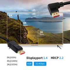 8K@60Hz 90 Degree DisplayPort 1.4 Cable Male to Male 6FT Right Angle DP Cable