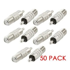 Coaxial Audio/Video F-Type Female to RCA Male RF Plug Adapter Connector (50/pk)