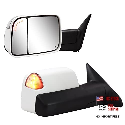 Towing Mirrors Painted Compatible with 2009-2018 Dodge Ram 1500, 2010 White