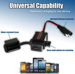 MP0609A 3.1Amp Motorcycle USB Port Kit SAE to USB Adapter on Motorcycle
