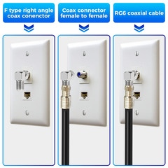 90 Degree Coaxial Connector 10 Pack, Right Angle F-Type RG6 Male to Female Coax