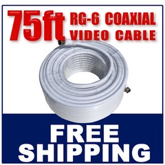 75′ FEET RG-6 18AWG WHITE 75 OHM COAX RG6 CABLE SATELLITE TV HDTV DTV -FREE SHIP