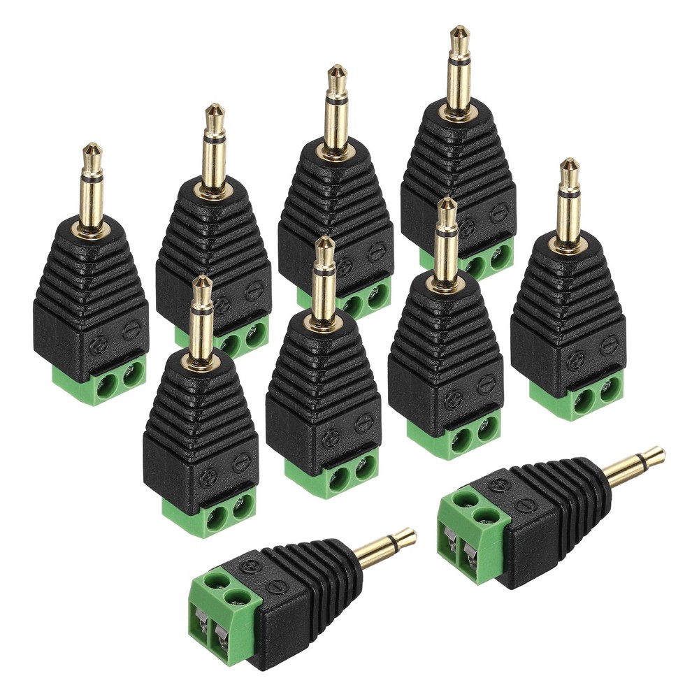 10Pcs 3.5mm TS Mono Male to 2 Pin Screw Terminal, Solderless AUX Balun Adapter