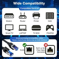 Cat8 RJ45 Ethernet Cable 40Gbps for Gaming PS5 Router Modem High Speed 2000MHz