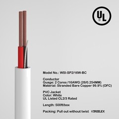 16AWG Speaker Wire 16 Gauge Oxygen-Free OFC UL CL2/3 Rated Cable 500FT 2/16 4/16