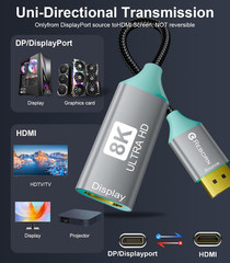 Displayport 1.4 to HDMI 2.1 Adapter 8K@60Hz/4K@120Hz Unidirectional DP