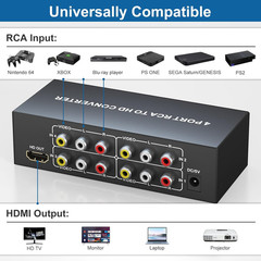 Multiple RCA to HDMI Converter – 4 Port Red White Yellow Composite Component to