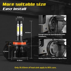 Pair 4-Sides H11 LED Headlight High or Low Beam Bulbs 1800W 216000LM 6000K White