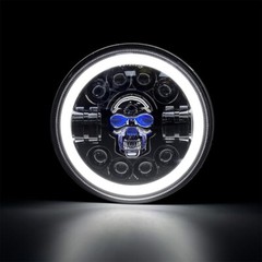 2PCS 7” Round RGB Skull LED Headlights Halo DRL For Jeep Wrangler JK LJ TJ CJ
