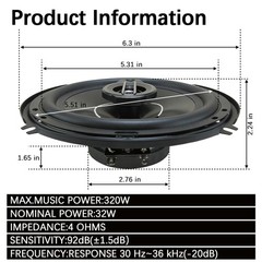 NEW 6-IN 2-WAY 320 WATT COAXIAL CAR SPEAKERS – PAIR-HiFi Full Range Auto Stereo