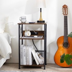 Rustic Vinyl Record Player Stand with Charging Station – 3-Tier Storage Table