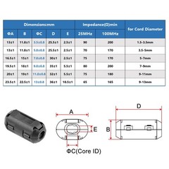 uxcell 3.5-5mm Ferrite Cores Ring Clip-On RFI EMI Noise 3.5-5mm, Black