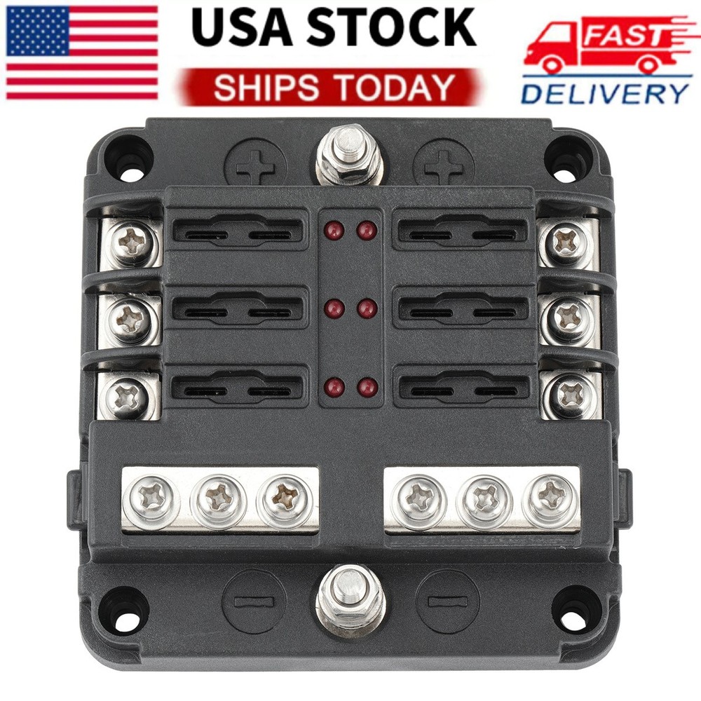 6Way Car Boot Power Distribution 12-24V Fuse Holder Box Block Panel Board US