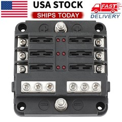 6Way Car Boot Power Distribution 12-24V Fuse Holder Box Block Panel Board US