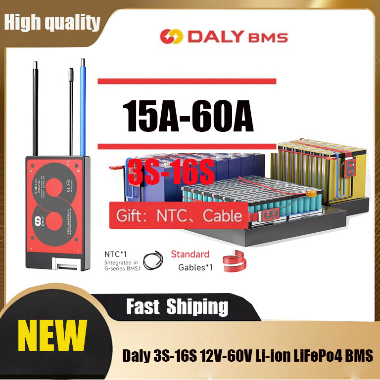 Daly BMS 3S-16S 12V 24V 36V 48V 60V Li-ion LiFePo4 Common Port w/Balance&NTC Lot