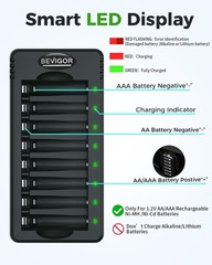 BEVIGOR AA Rechargeable Batteries with Charger+AAA&AA batteries 8 Pack, black