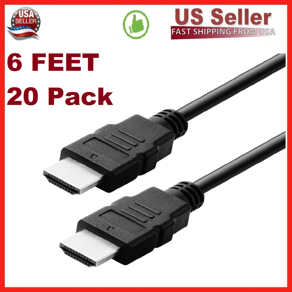 20 Pack New Digital High-Speed 1.4 HDMI Cable PVC 2160p Black Cord (6 feet)