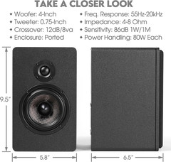 Micca MB42X G2 Bookshelf Speakers Pair Passive Stereo Home Theater 4 Inch Carbon