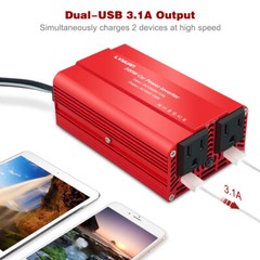 500W Car Power Inverter DC 12V to AC 110V 120V Converter With 2USB 2Sockets Red