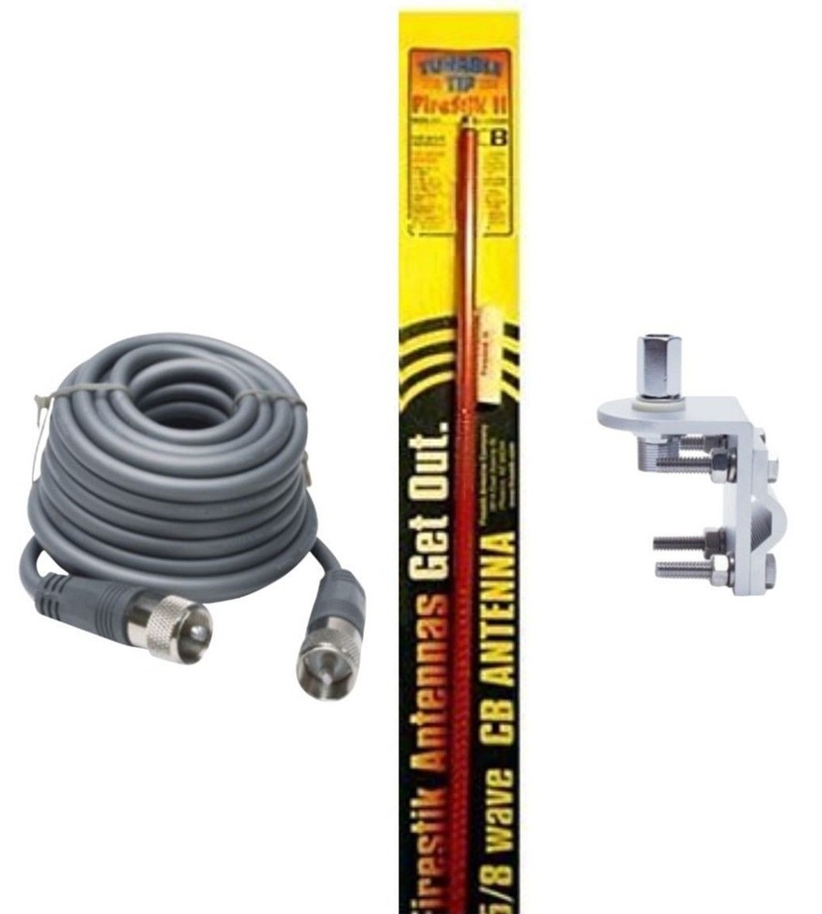 NEW FIRESTIK 2 FS3 R 3FT RED CB ANTENNA, 18FT RG8X COAX, BRACKET & STUD