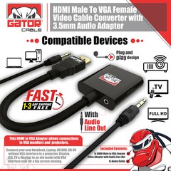 HDMI to VGA Adapter Video Audio with AUX 3.5mm Connector Cable Converter 1080P