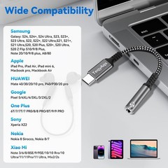 USB Type C to 3.5mm Female Headphone Jack Adapter, (2-Pack) C silver gray