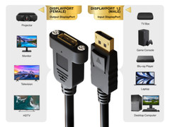 2ft DisplayPort 1.2 Panel Mount Male to Female DisplayPort Adapter Extension …