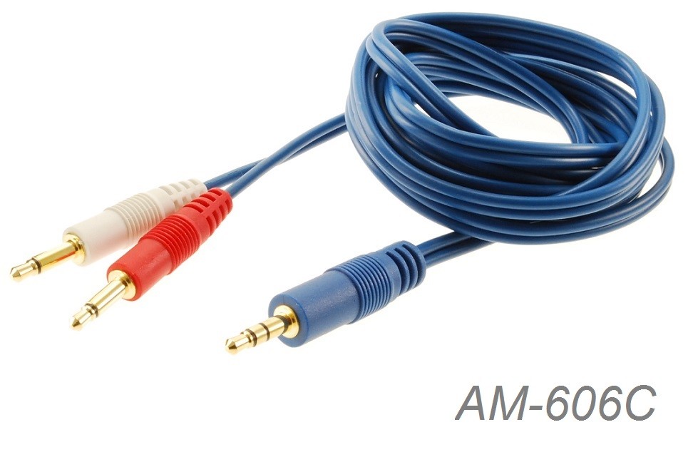 6ft CablesOnline 3.5mm Stereo Male to Dual (Rd/Wh) Mono 3.5mm Blue Audio Cable