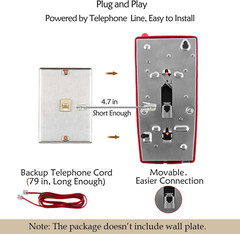 Traditional Red Wall Phones for Landline Mechanical Ringing, Classic 2554 Wall T